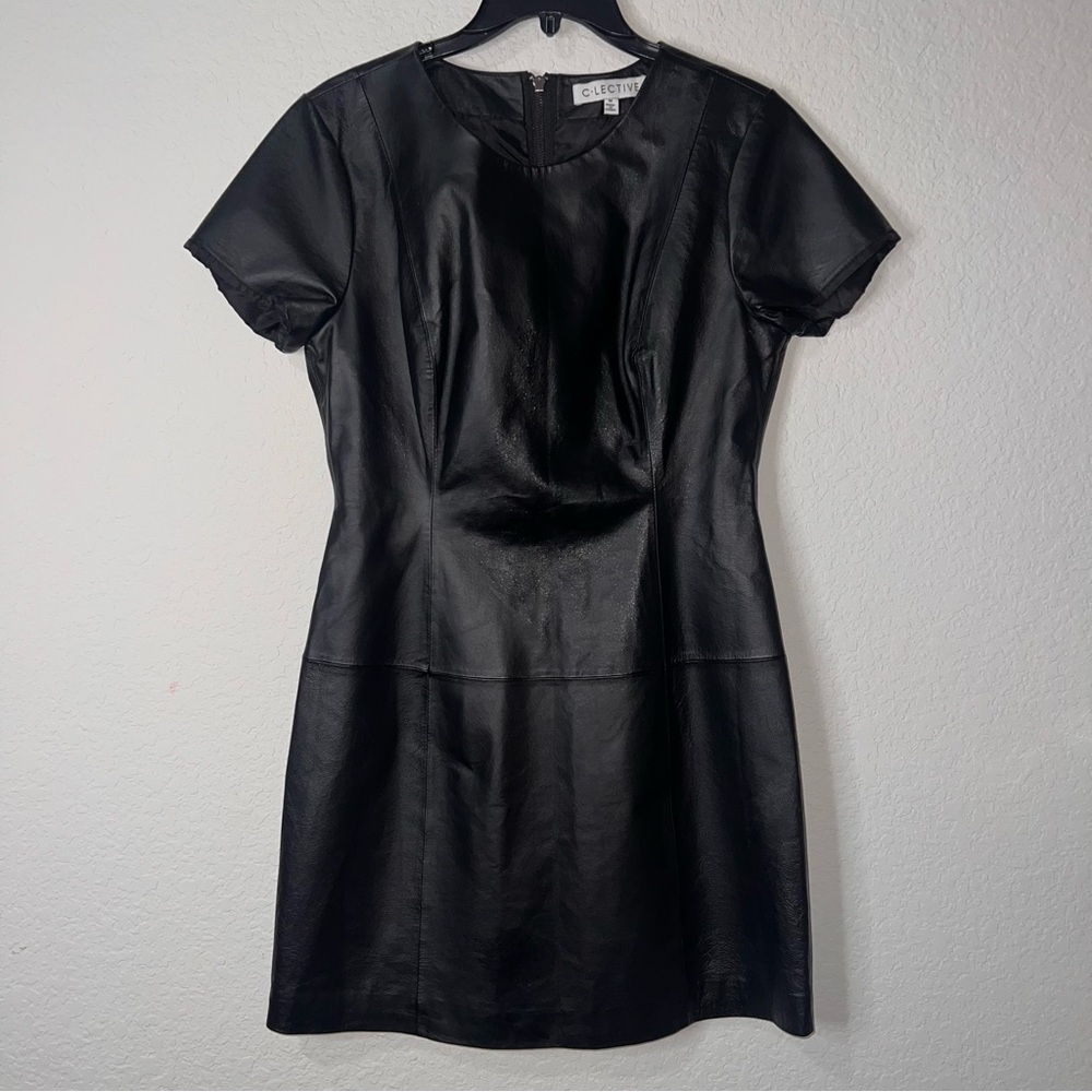 C.Lective Black Leather Mini Dress